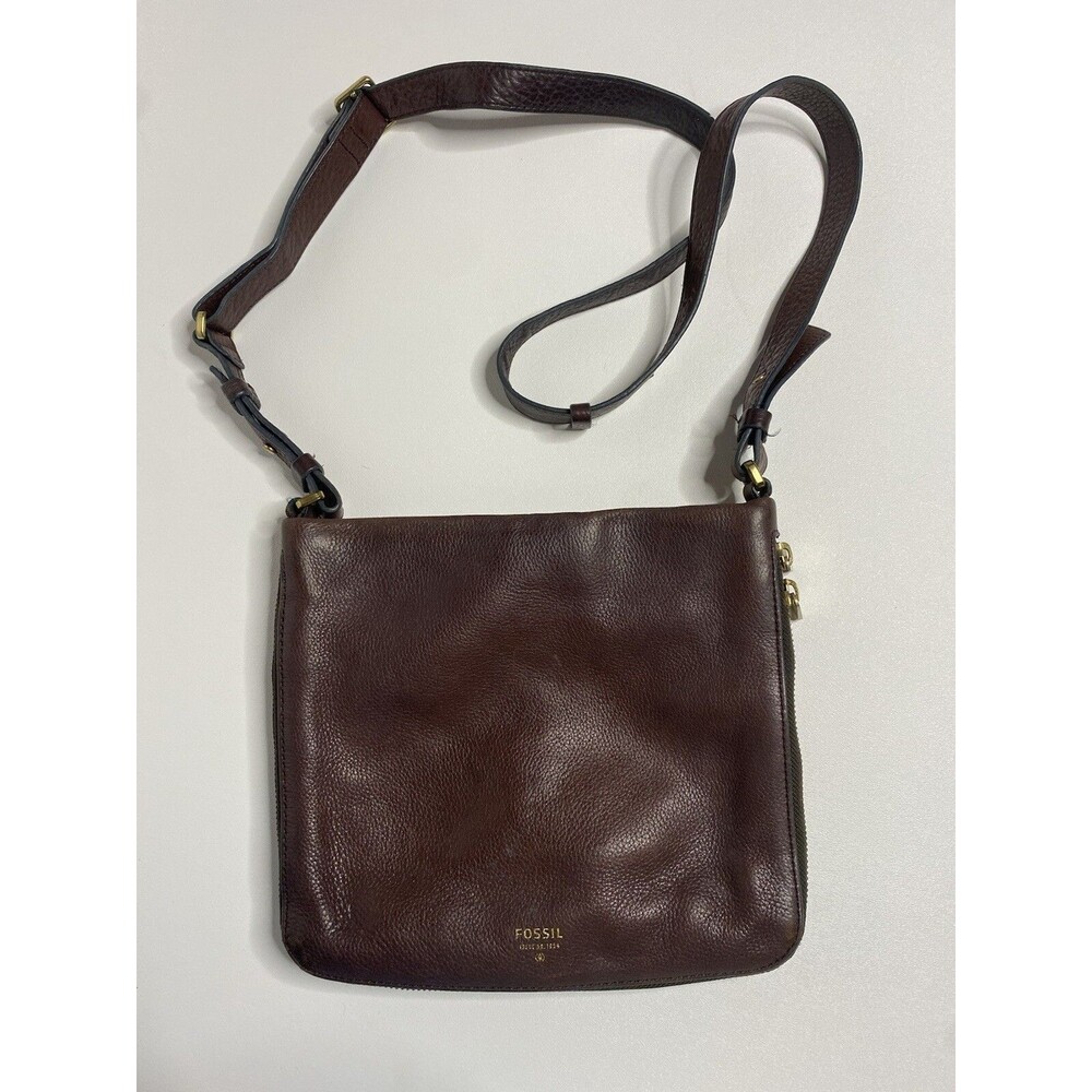 Vintage Fossil Brown Taupe Leather Crossbody Organizer Shoulder Bag Purse